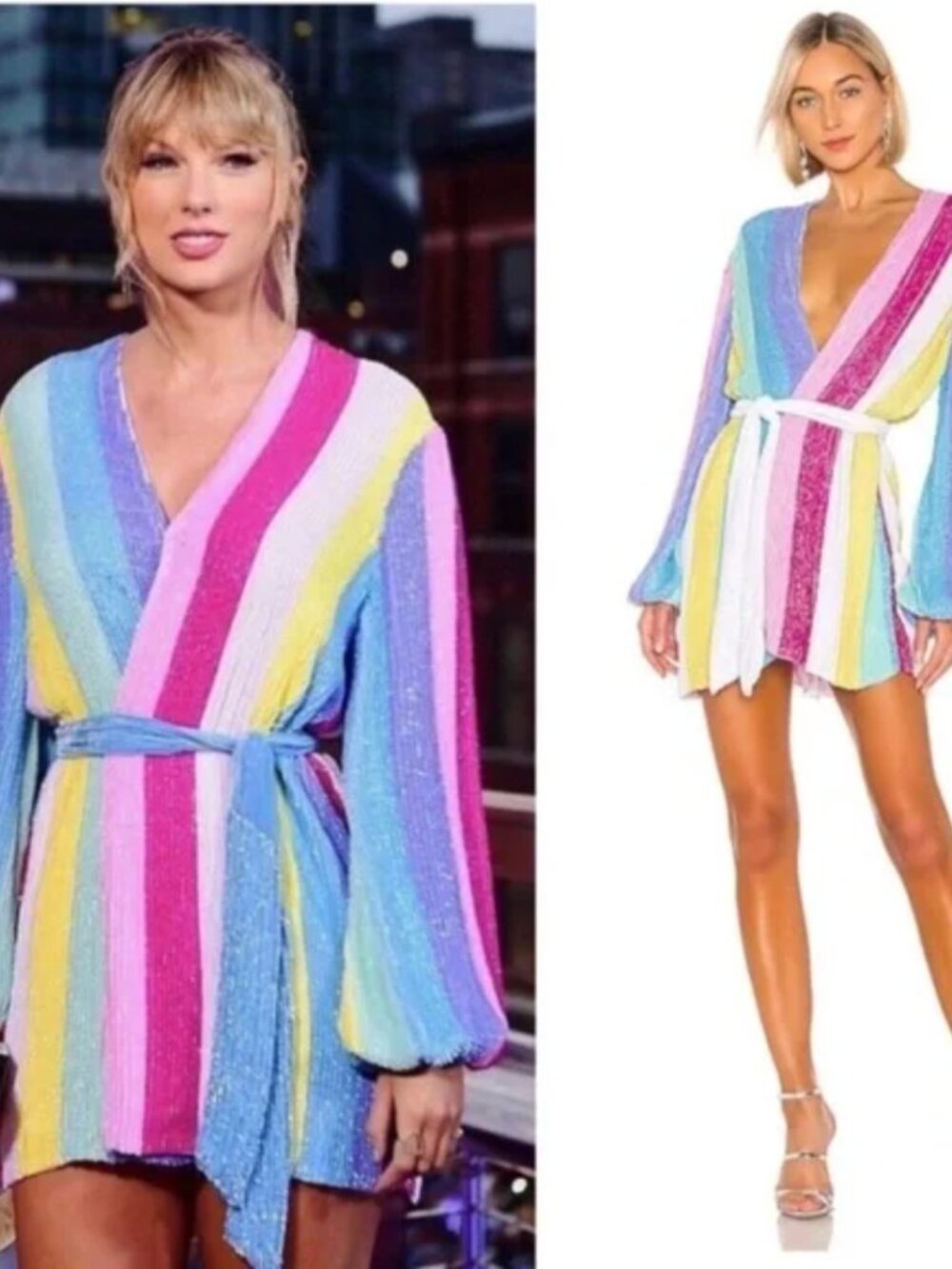 Retrofete Gabrielle Unicorn Rainbow Sequin Robe Dress
